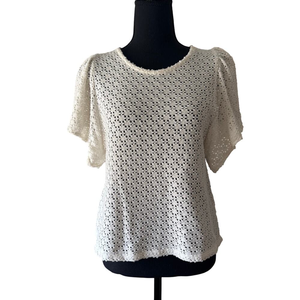 MADEWELL Texture & Thread Ivory Eyelet Flutter Sleeve Top Size Medium